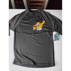 Neff Kids Rash Guard and Board Shorts Swim Set Grey Yellow Duck XL 14/16 NEW